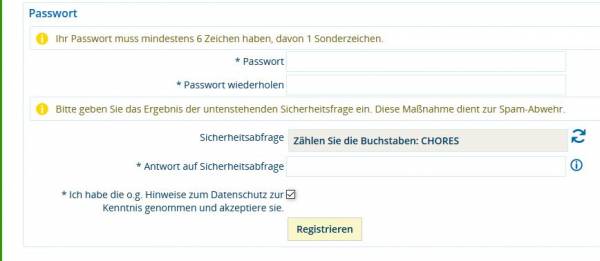 Eingabe Selbstregistrierung